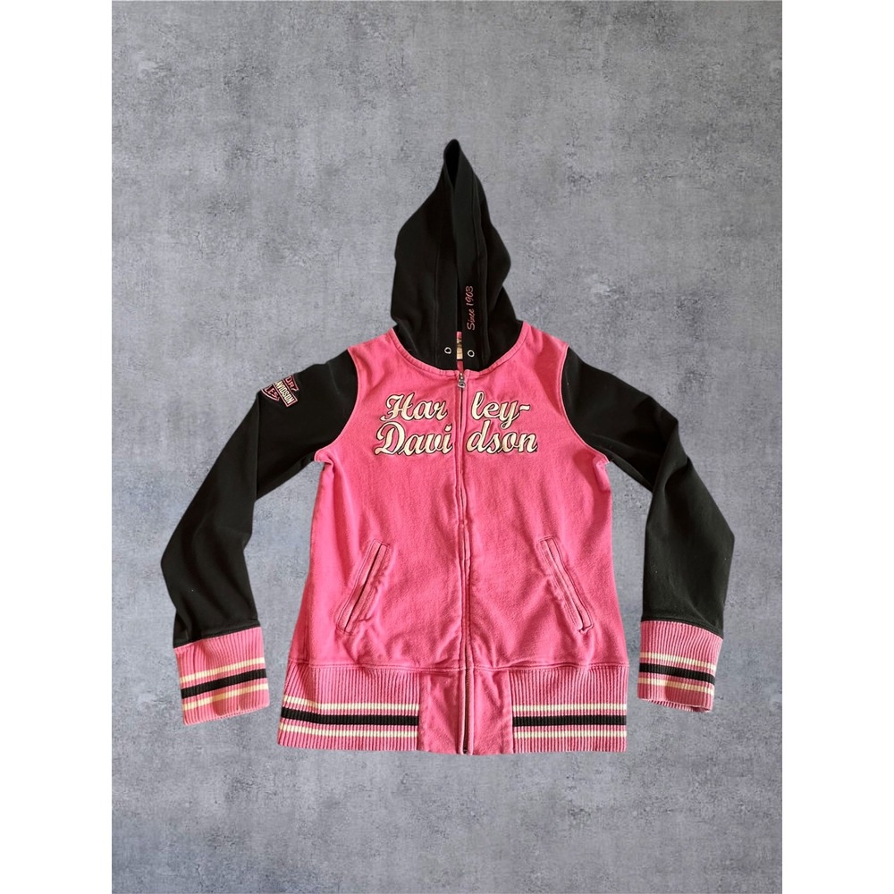 Harley-Davidson Hoodie Womens Small Pink Black Zip Up Embroidered 96065-12VW